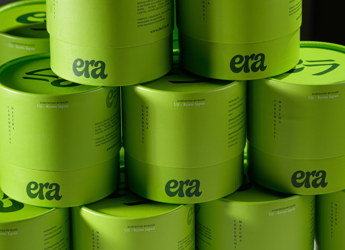 Era ceremonial matcha tins from Uji, Kyoto Japan