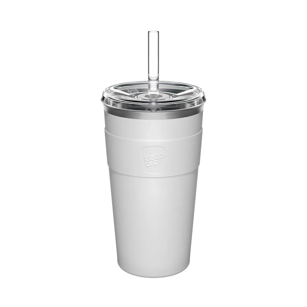 KeepCup Cold Cup Thermal 454ml in White with clear lid and straw