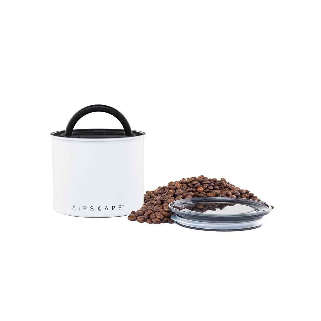 Airscape Classic coffee canister - Matte White with beans