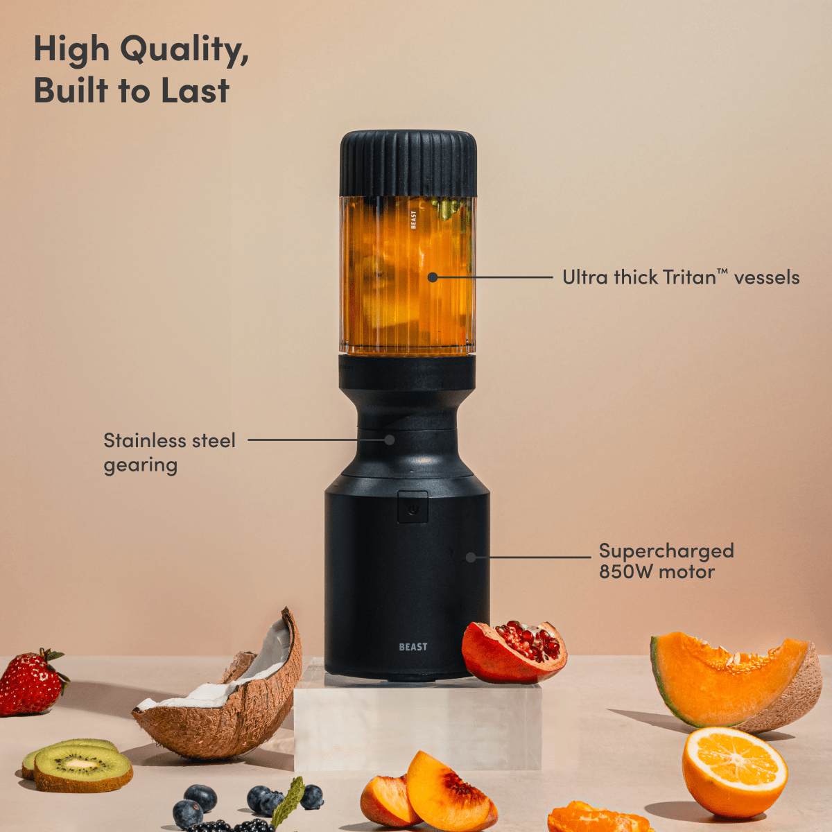 Blending a drink in the Beast Mighty 850 Plus