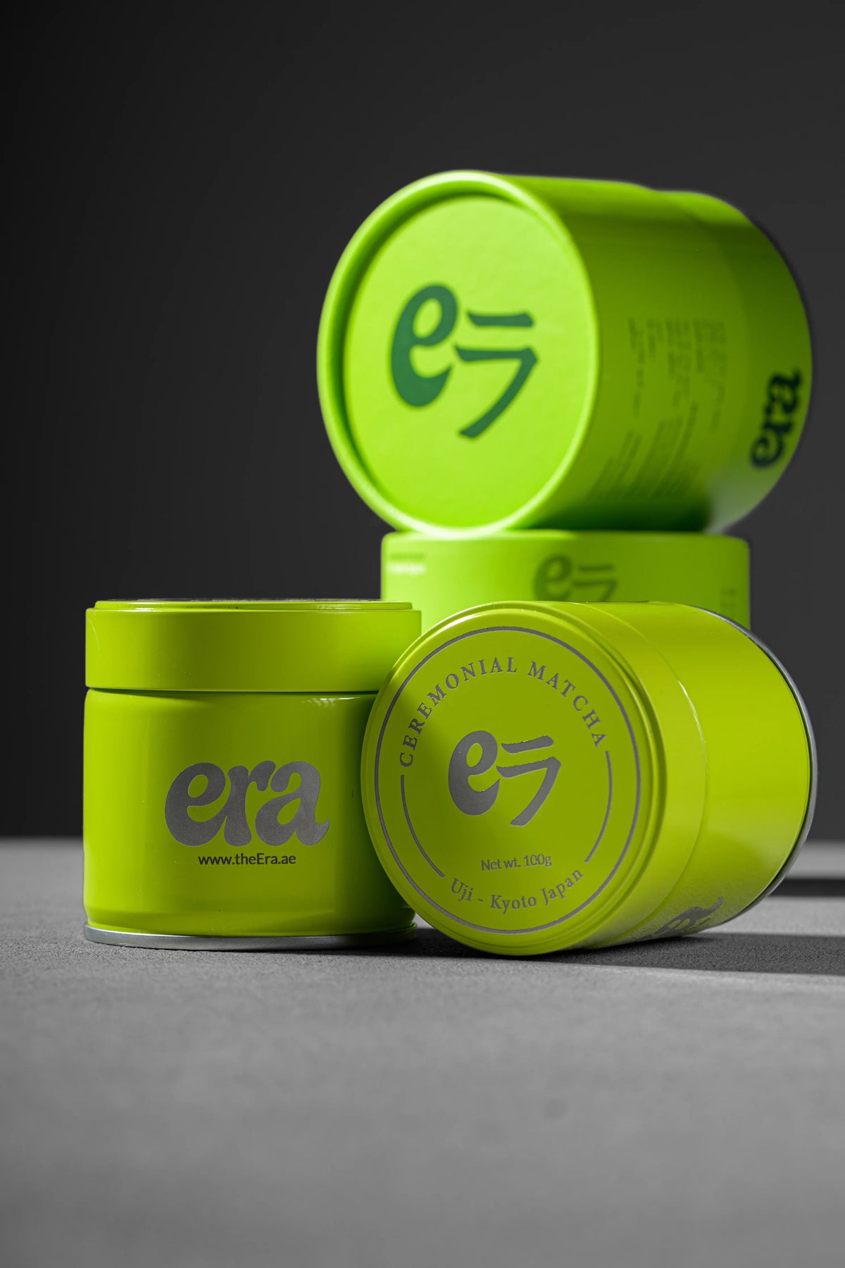 Era ceremonial matcha 100g tin lid engraved Uji Kyoto Japan