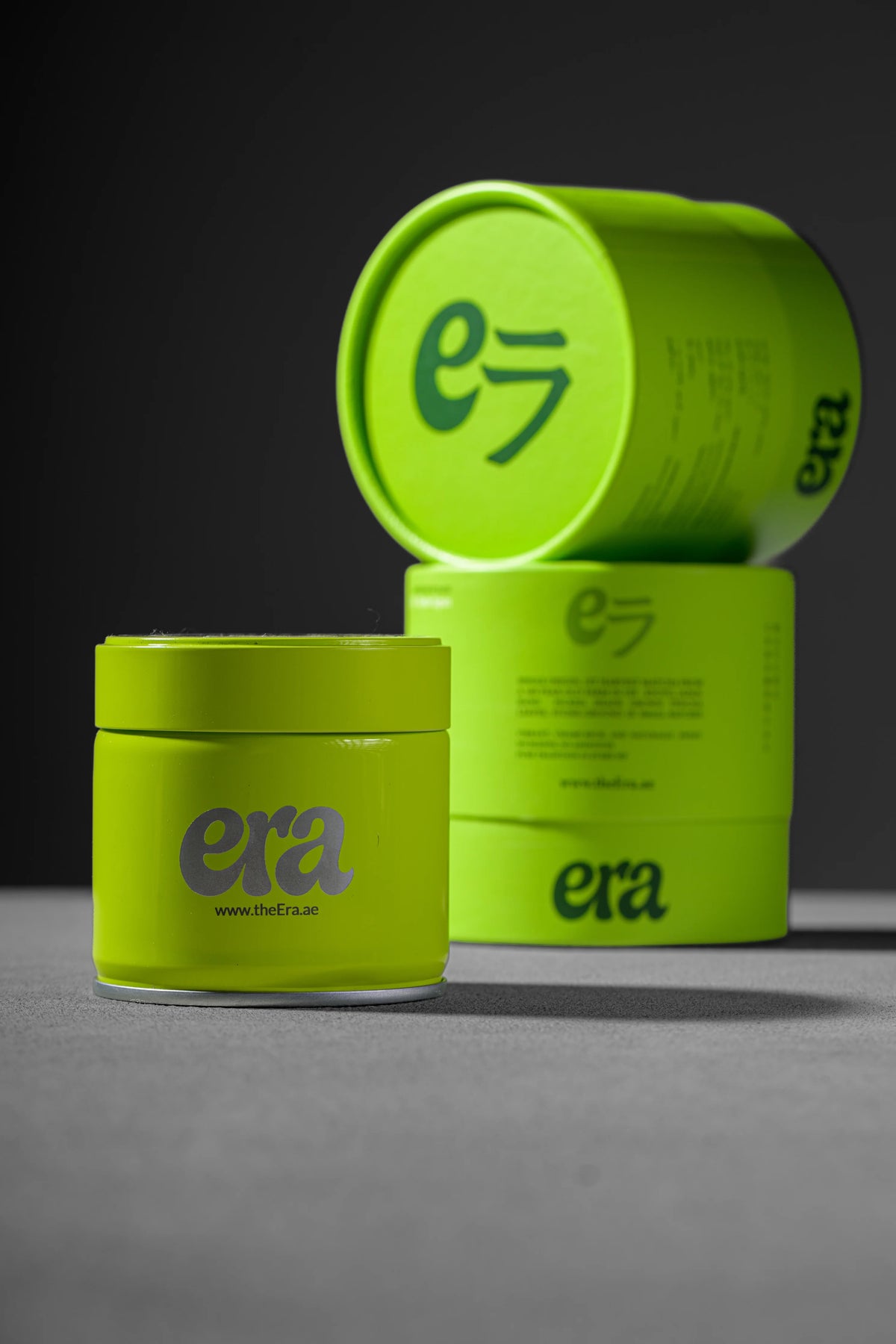 Era ceremonial matcha 100g tin in green with matching gift tubes