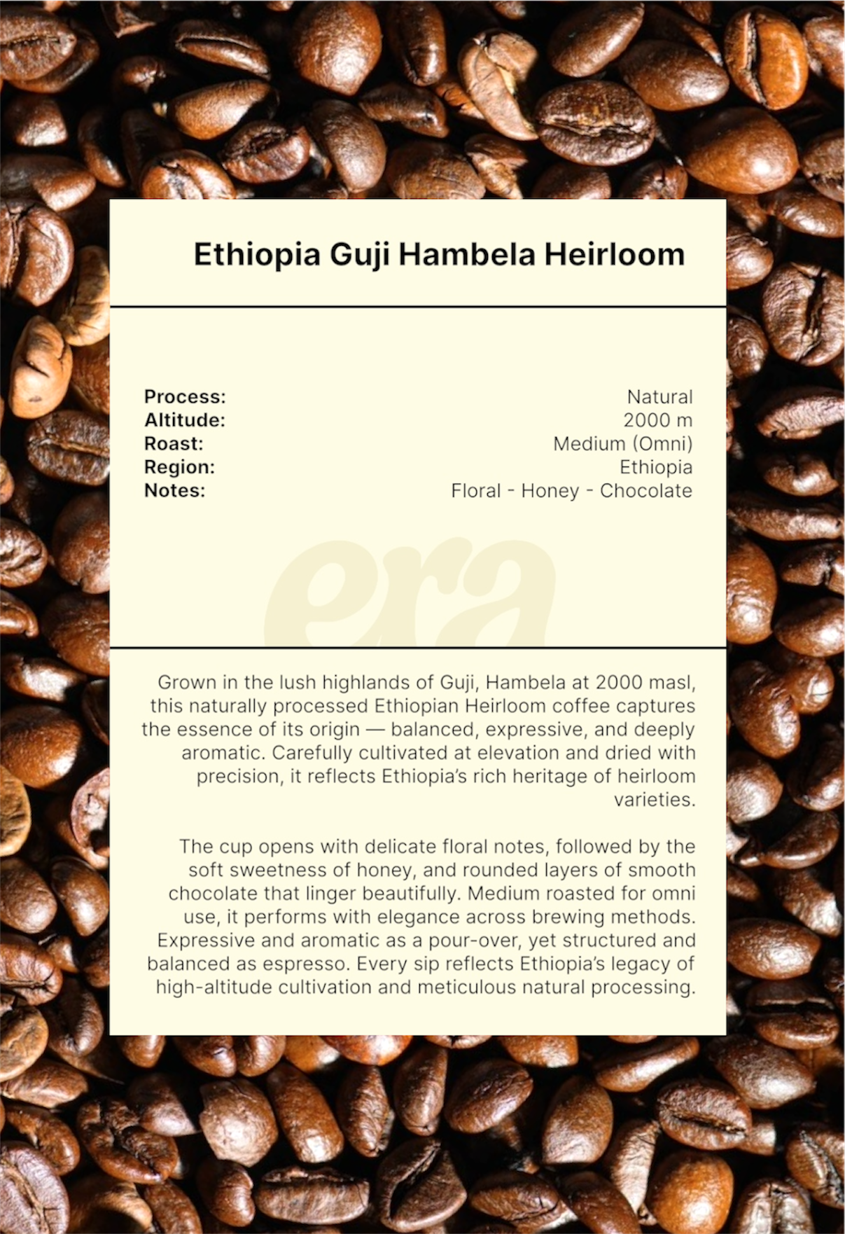 Ethiopia Guji Hambela tasting notes - floral, honey, chocolate