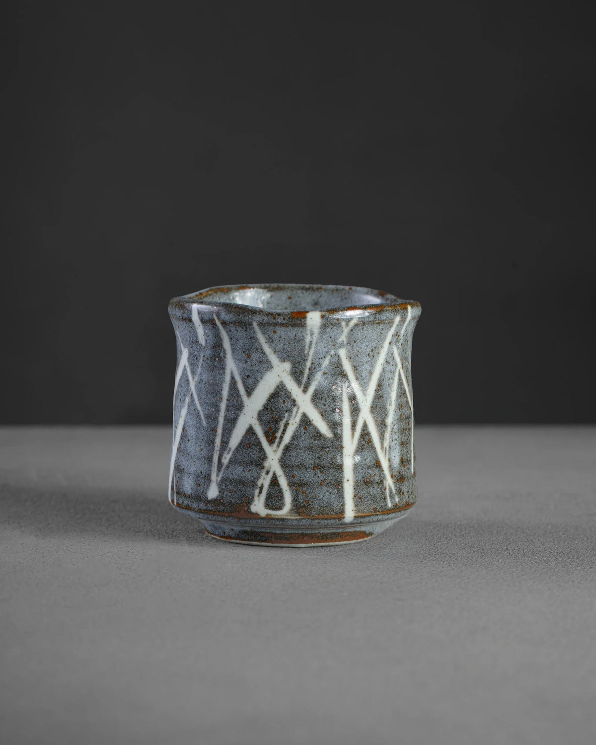 Fude brushstroke cappuccino cup - white brush marks on grey-blue glaze, hand-glazed Mino ware from Japan
