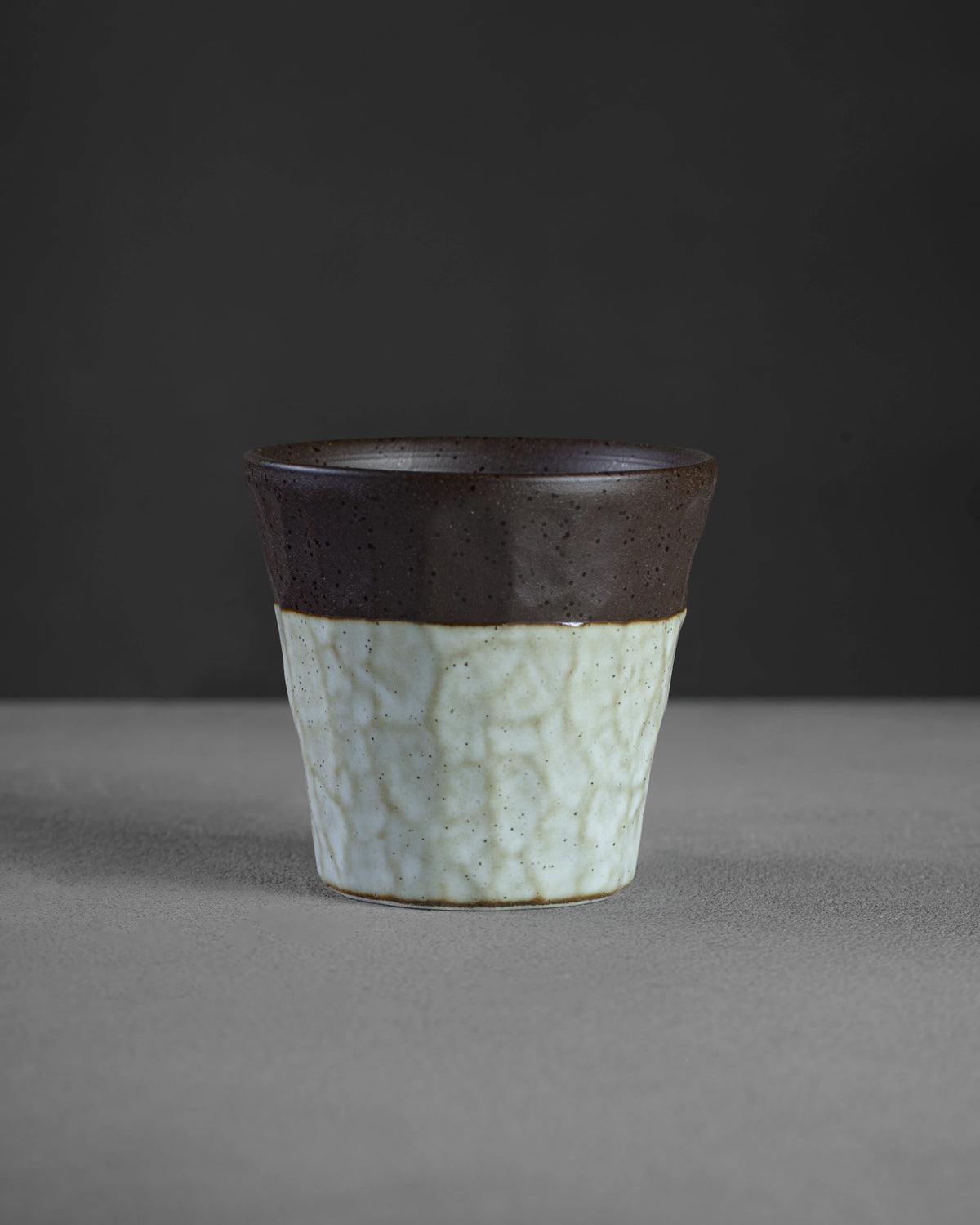 Hibi Series Kasane cappuccino cup - layered brown speckle over pale crackle glaze, hand-glazed Mino ware from Japan