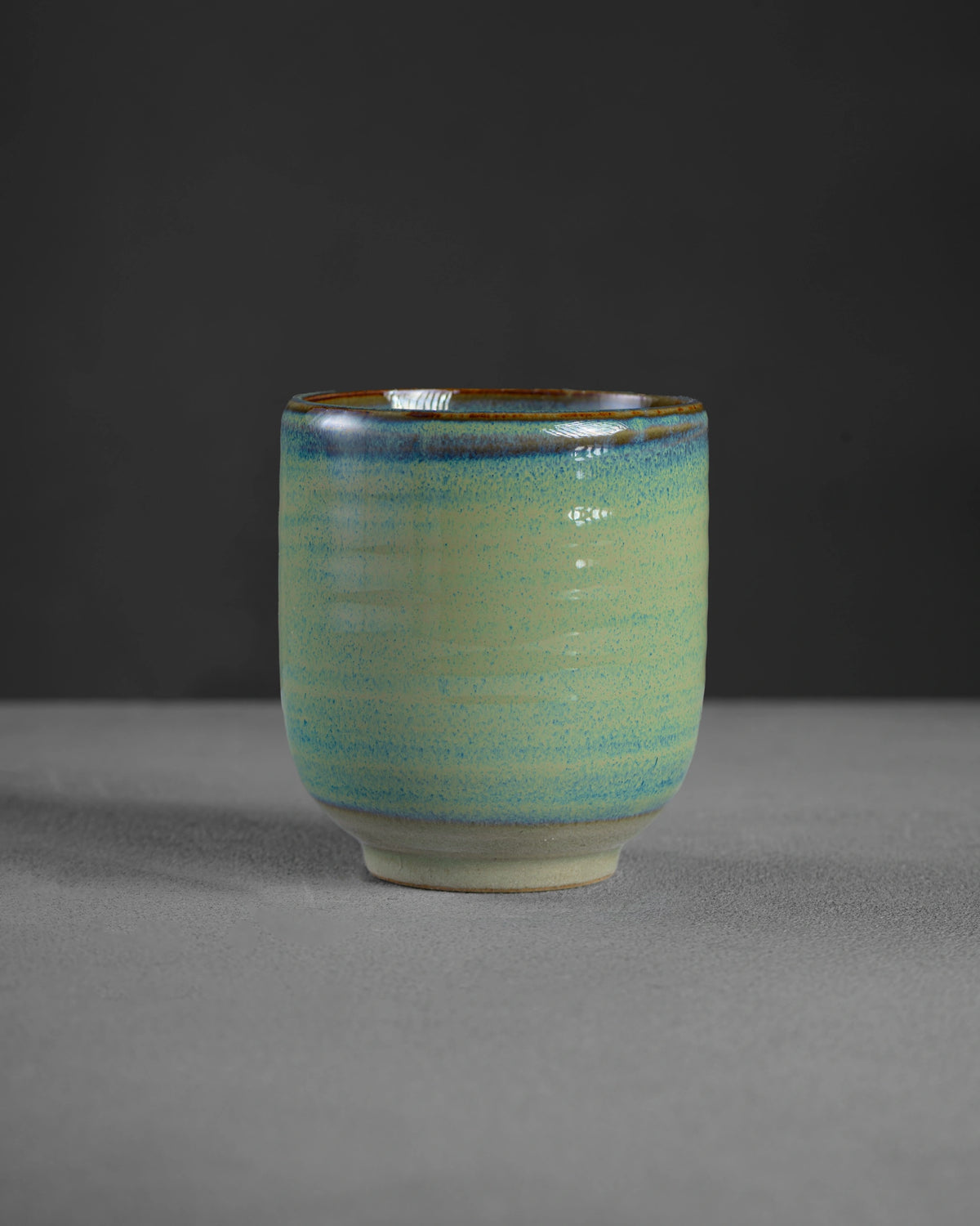 Yutaka Series Wakaba latte cup - new leaf celadon green over blue speckle, hand-glazed Mino ware from Japan