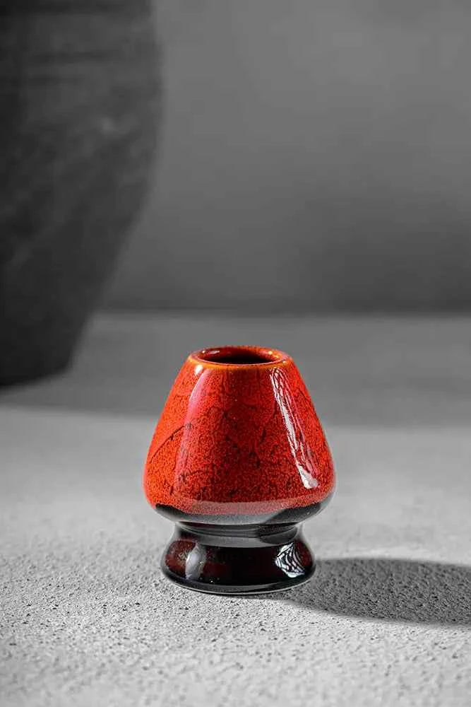 Kata Series Hiaka matcha whisk holder - fire red glaze, handmade in Japan