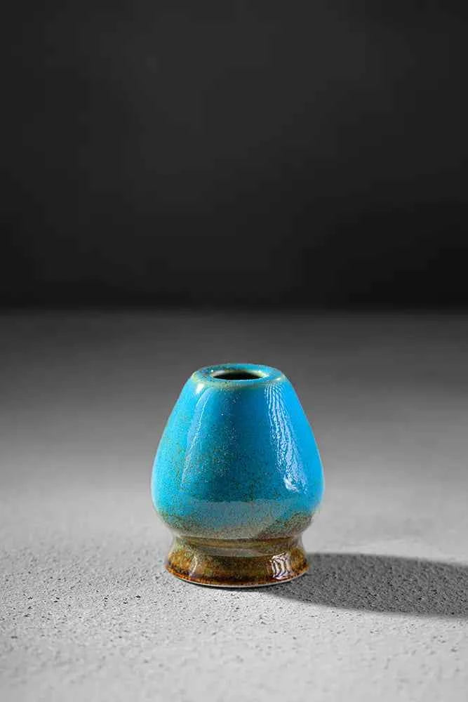 Kata Series Mizuiro matcha whisk holder - turquoise blue glaze, handmade in Japan