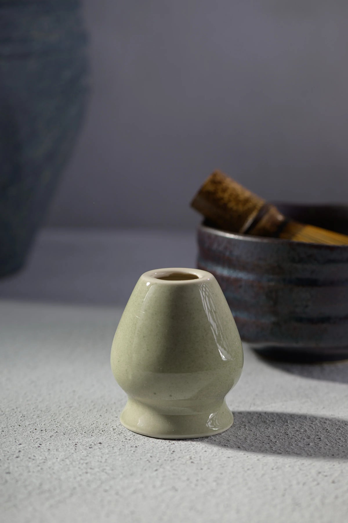 Kata Series Seiji whisk holder with bamboo chasen and matcha bowl, celadon green glaze