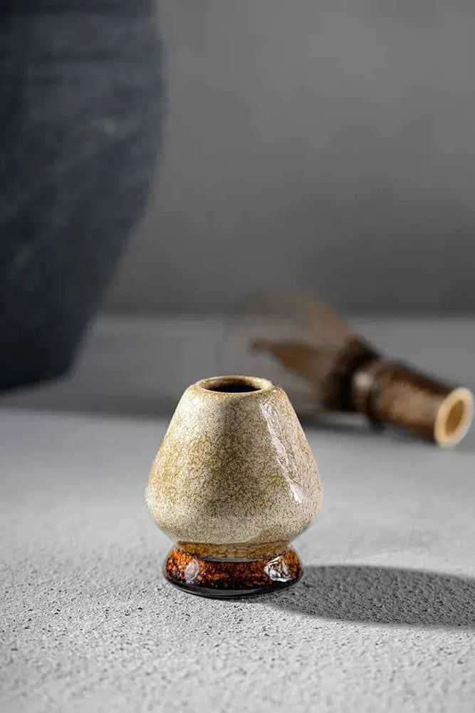 Kata Series Tsuchi matcha whisk holder - beige glaze, handmade in Japan