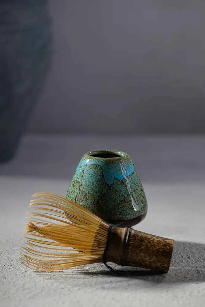 Kata Series Umi matcha whisk holder - ocean blue glaze, handmade in Japan