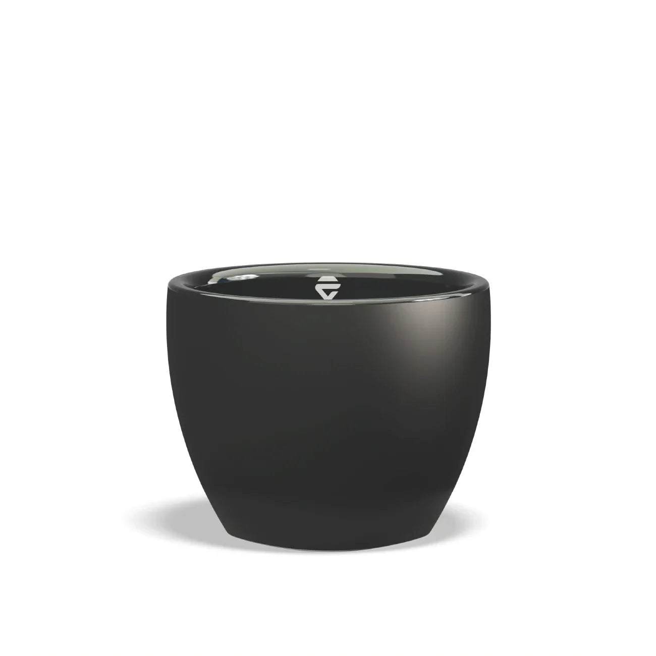 Lelit cappuccino cup in matte black porcelain with polished interior and Lelit gem logo
