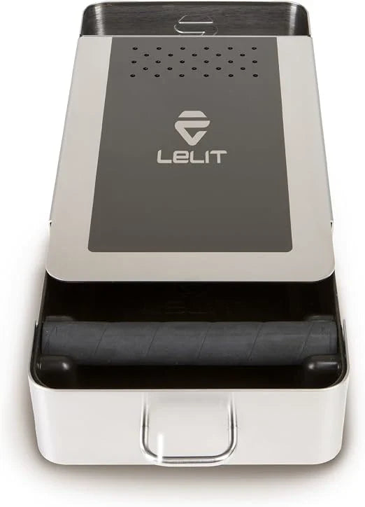 Lelit knock box drawer open showing the rubber-covered knock bar and dishwasher-safe inner drawer