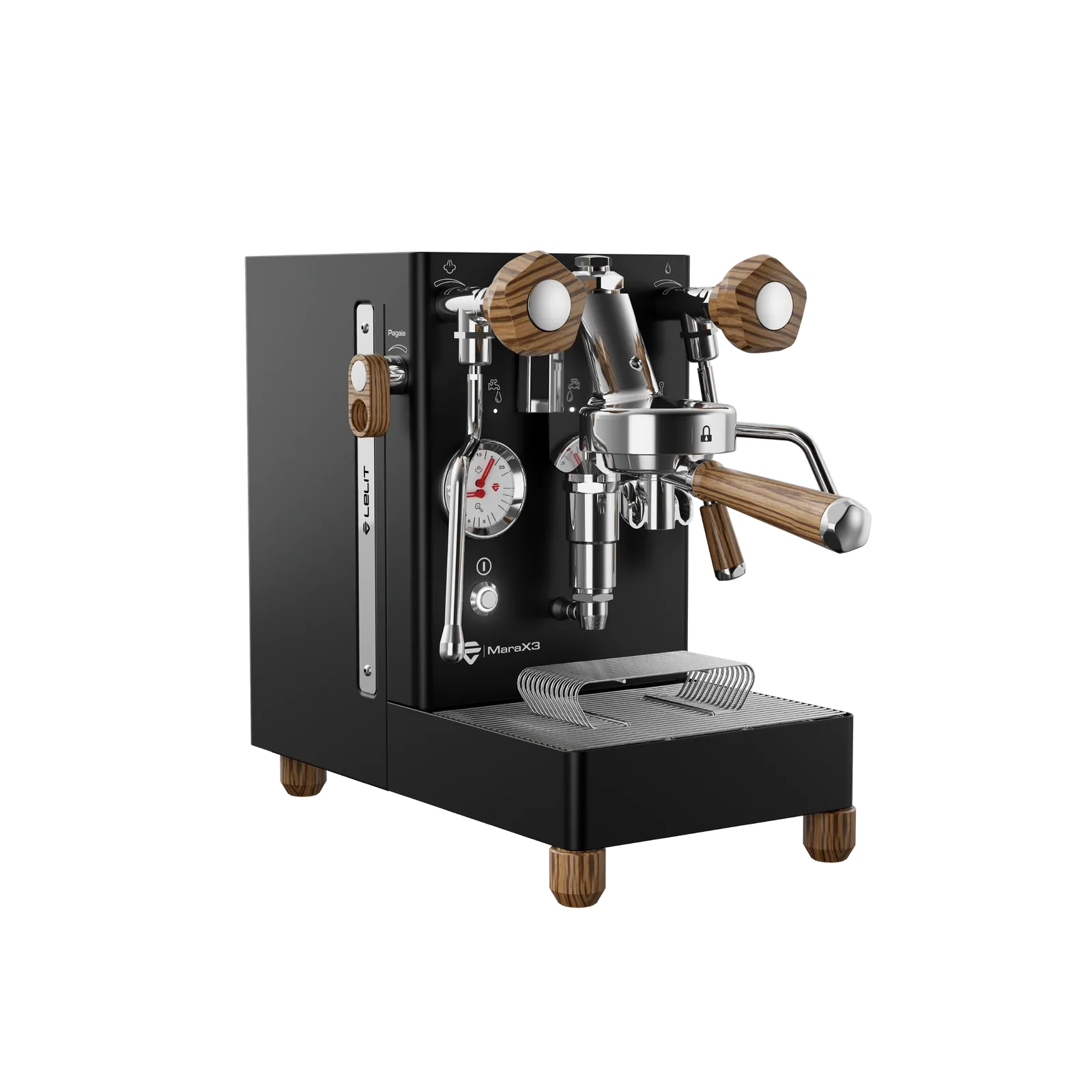 Lelit MaraX3 black - side view with Pagaia flow control lever