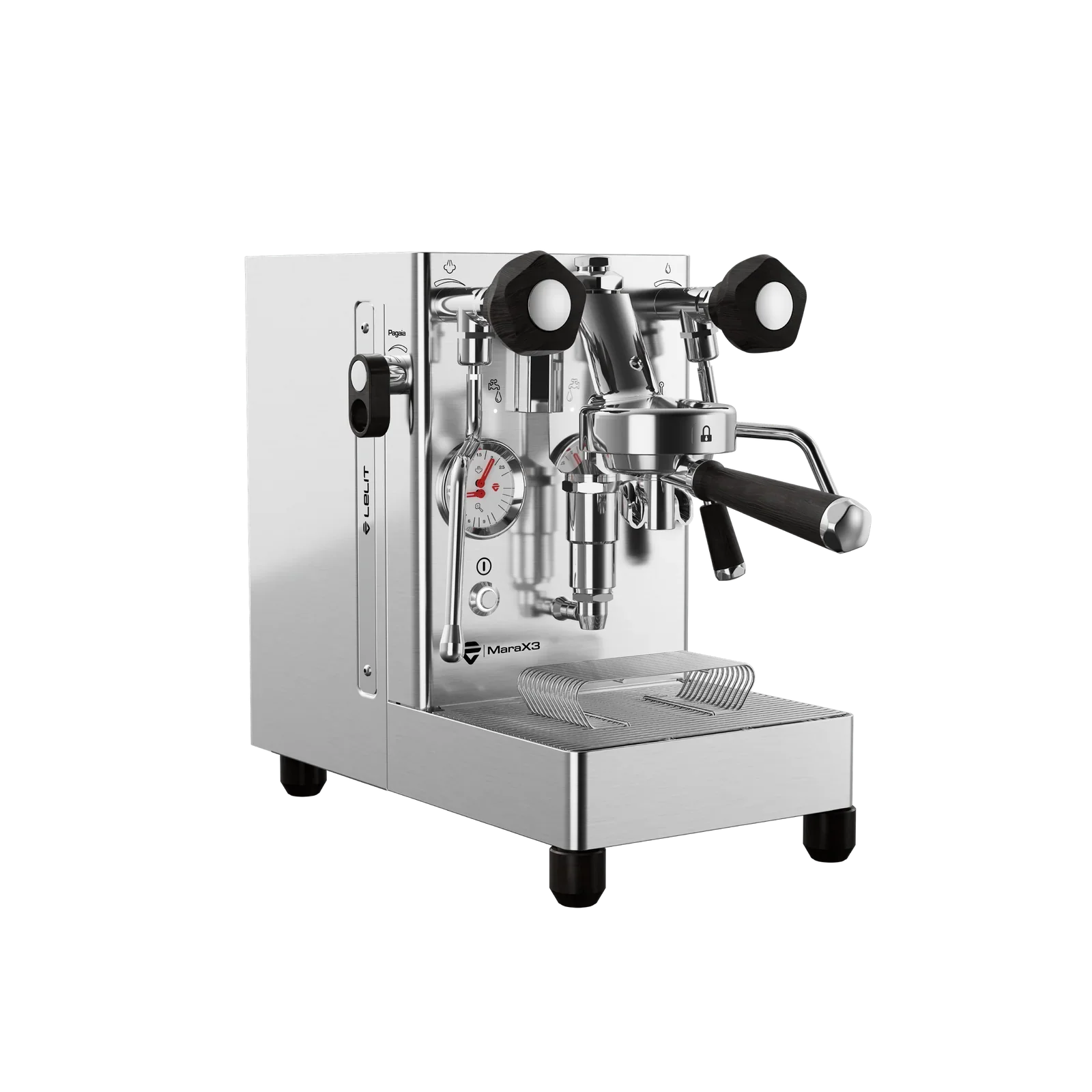 Lelit MaraX3 stainless steel - side view with Pagaia flow control lever