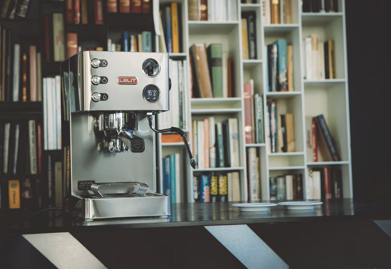 Lelit Victoria espresso machine in a home coffee bar