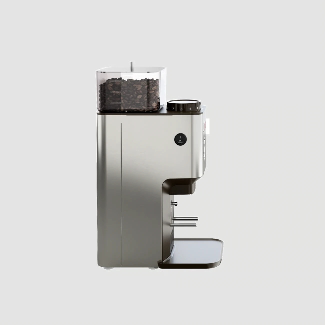 Lelit William brushed stainless steel - side view with 350g bean hopper