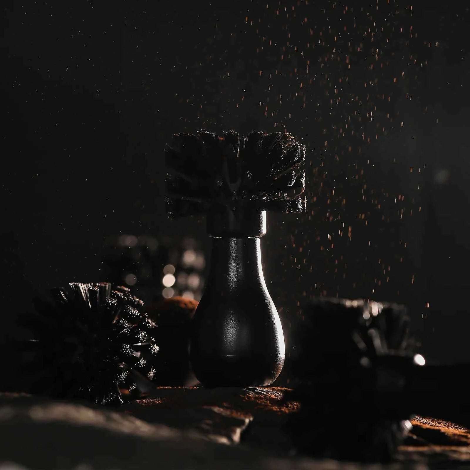 MHW-3BOMBER portafilter brush on a barista station