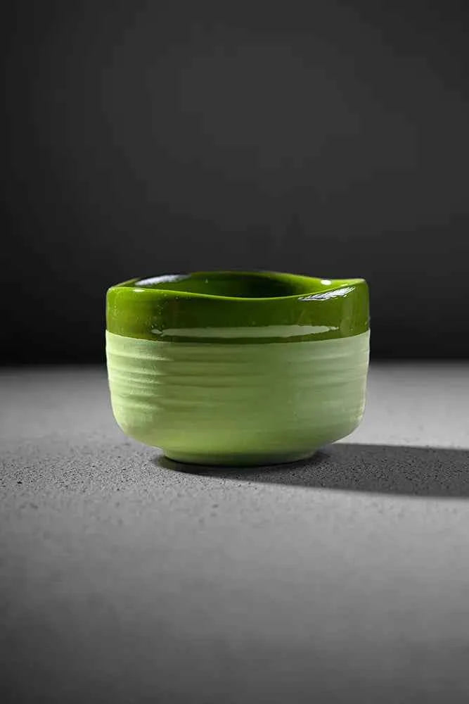 Moya Hikari Midoriha matcha bowl - verdant glaze, handmade in Japan