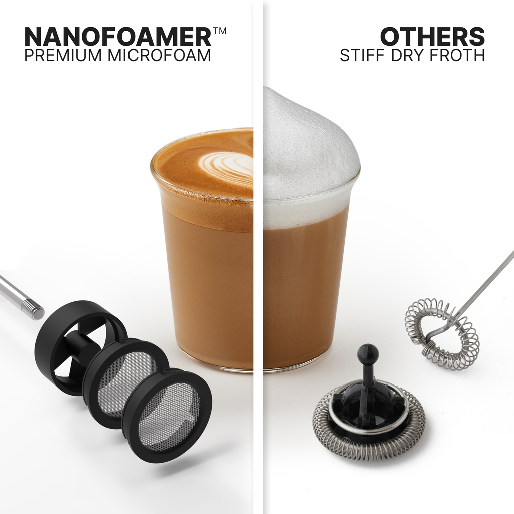 NanoFoamer microfoam compared to ordinary milk frothers