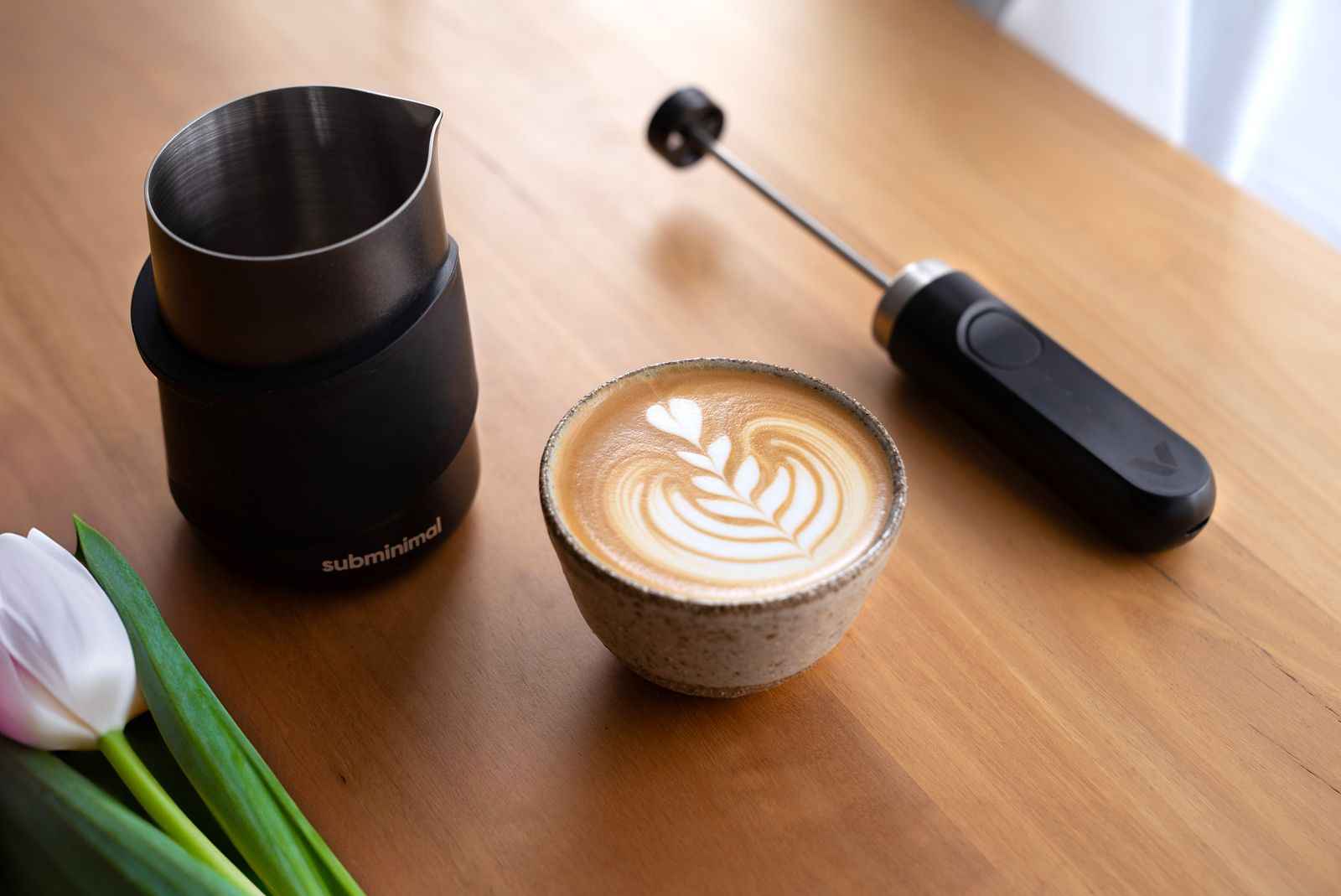 NanoFoamer Lithium Black with a freshly poured coffee