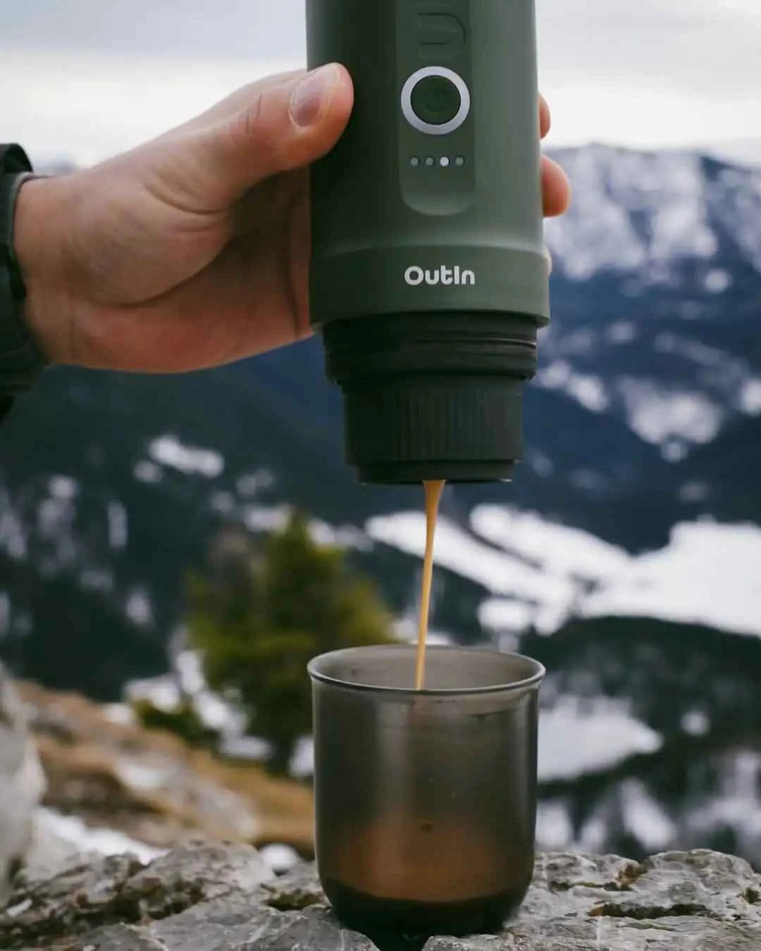 Brewing espresso outdoors with the OutIn Nano
