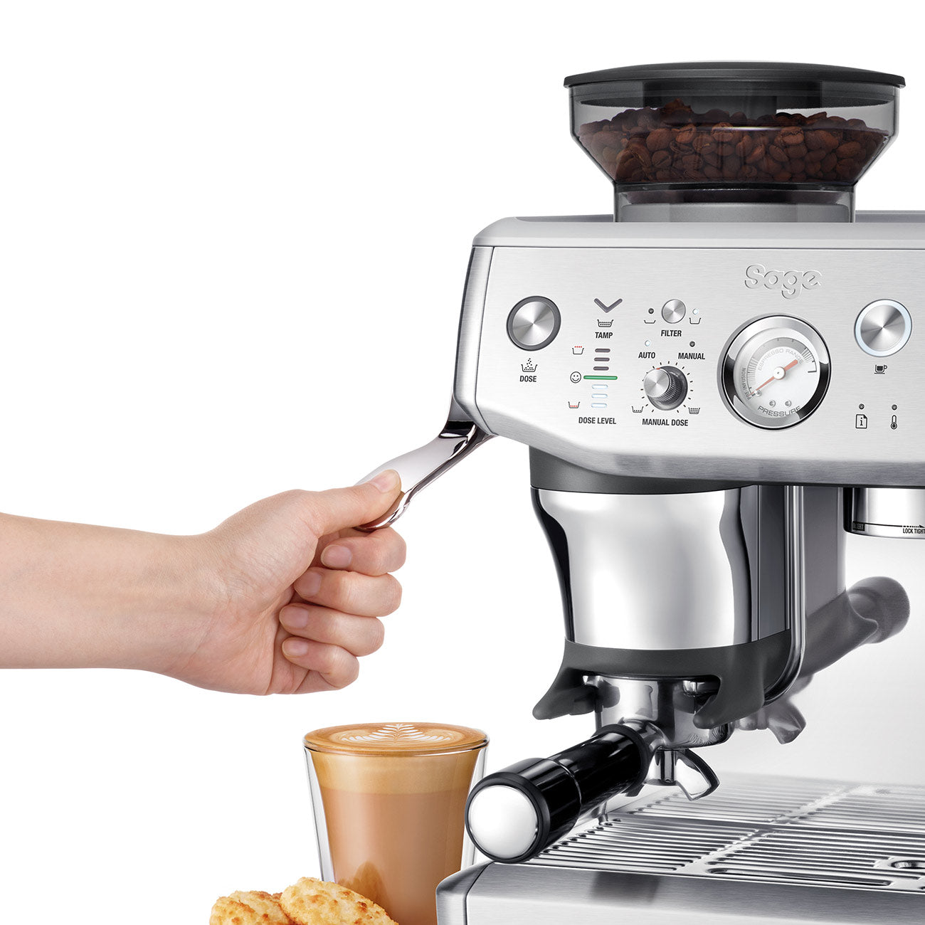 Assisted tamping lever on the Sage Barista Express Impress