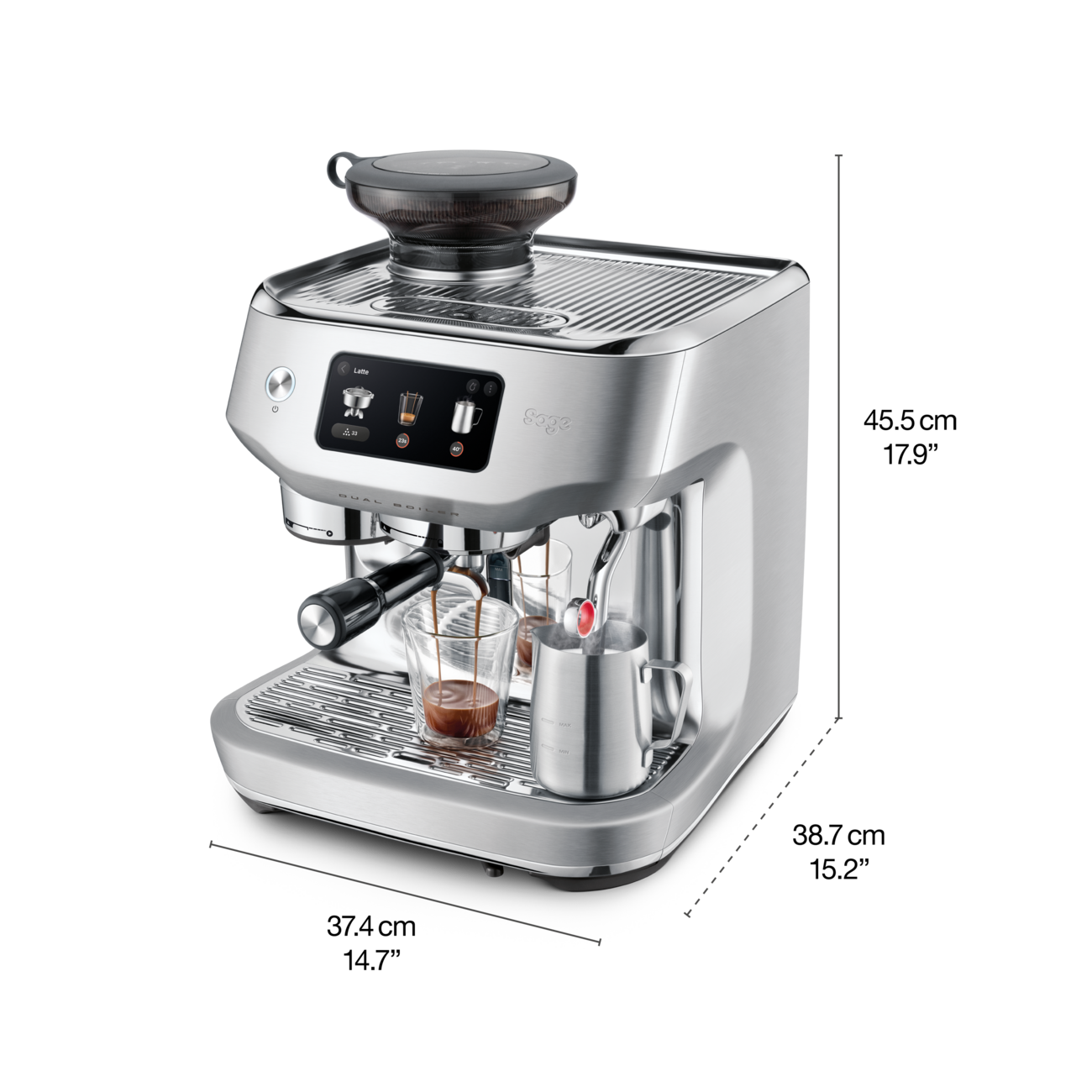 Sage Oracle Dual Boiler dimensions - 38.7 x 37.4 x 45.5 cm