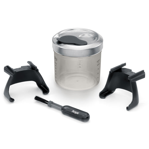 Sage Smart Grinder Pro accessories - grinds container, portafilter cradles and cleaning brush