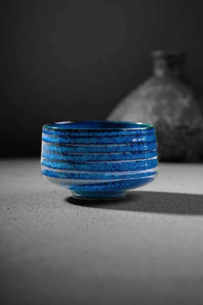 Shin Series Aoi Sui matcha bowl - deep blue stream glaze, handmade in Japan