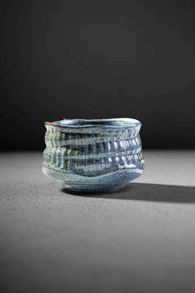 Shin Series Aomi matcha bowl - sky fade glaze, handmade in Japan