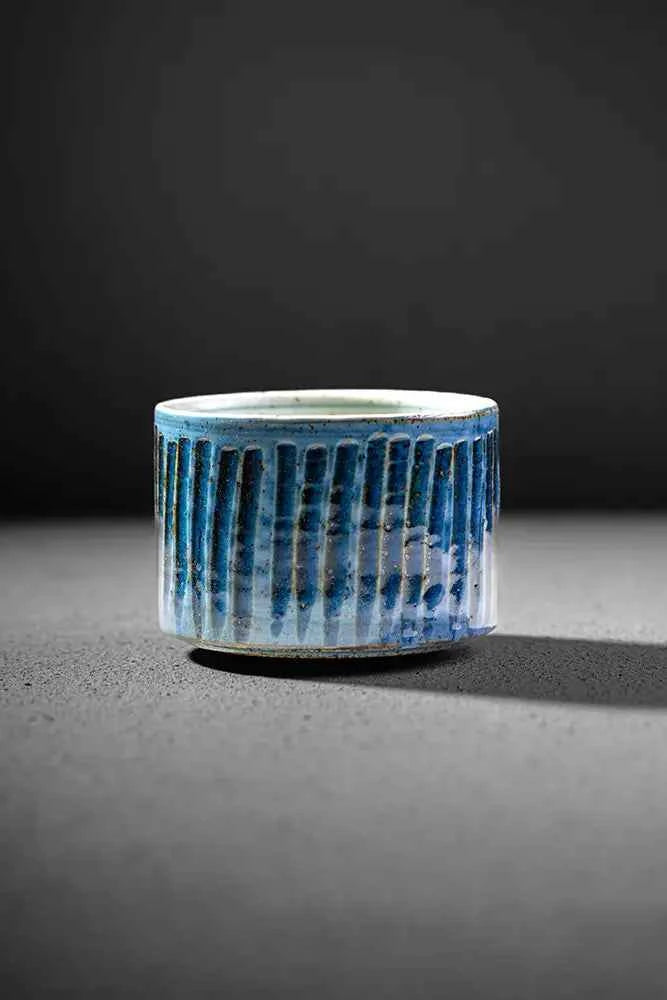 Shin Series Ginsui matcha bowl - midnight blue glaze, handmade in Japan