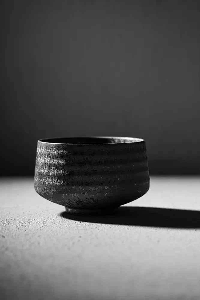 Shin Series Kurogane matcha bowl - forged iron glaze, handmade in Japan