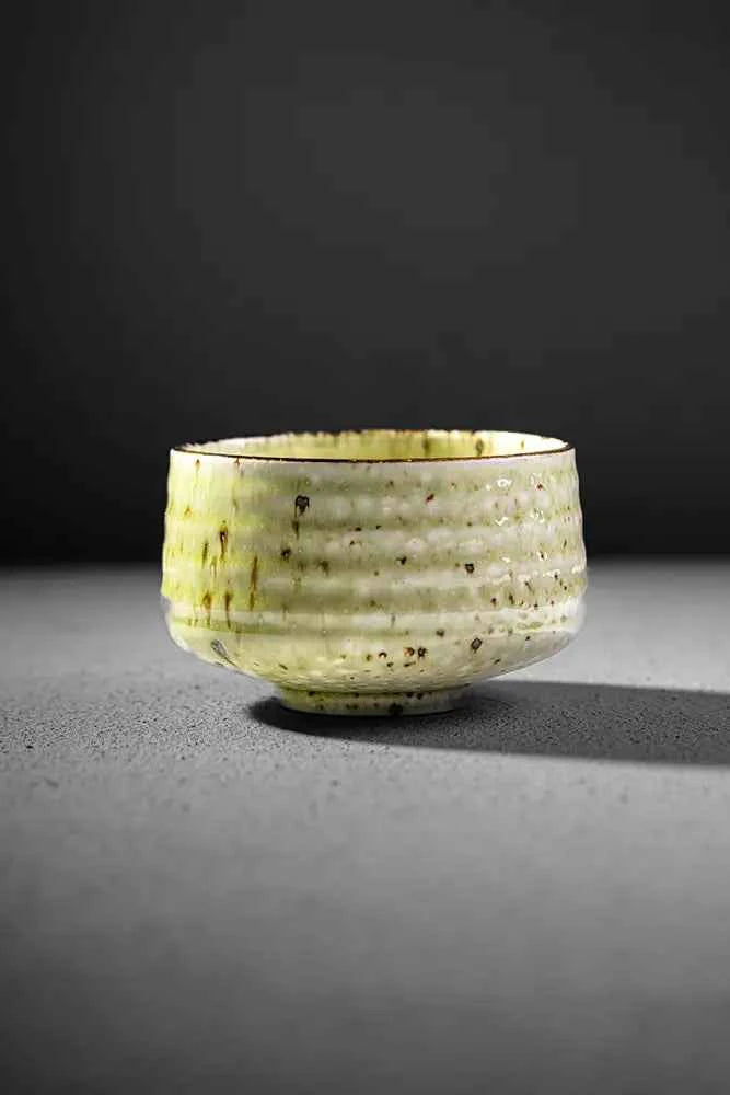 Shin Series Wakaba matcha bowl - leaf green glaze, handmade in Japan