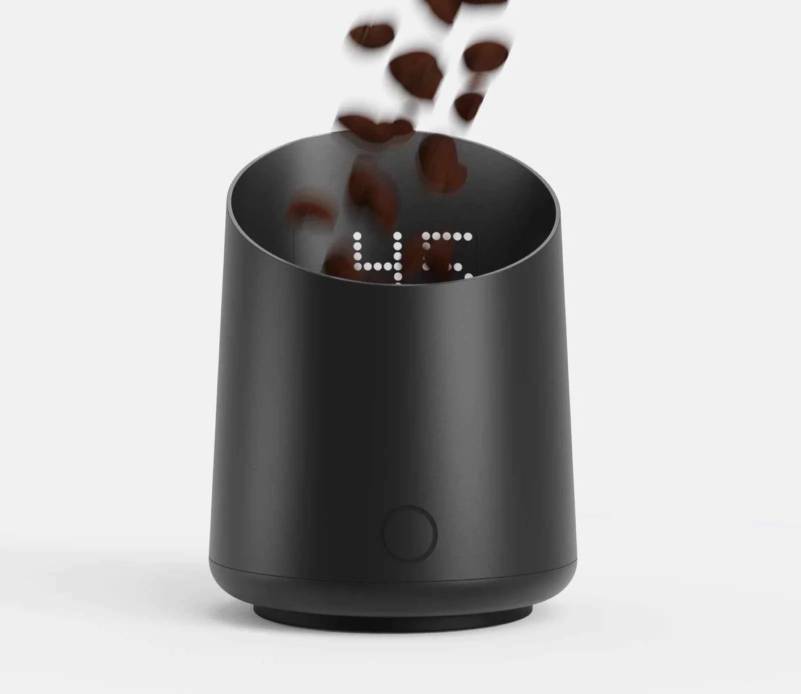 Subminimal Subscale digital dosing cup with LED display and coffee beans