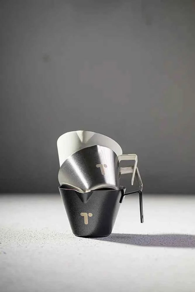 Timecore precision cups in Brushed Chrome, Ivory Dusk and Obsidian Steel